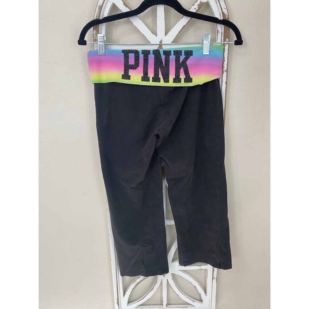 Y2K Victoria's Secret Pink XS Straight Leg Foldover Crop Rainbow Bling Legging
